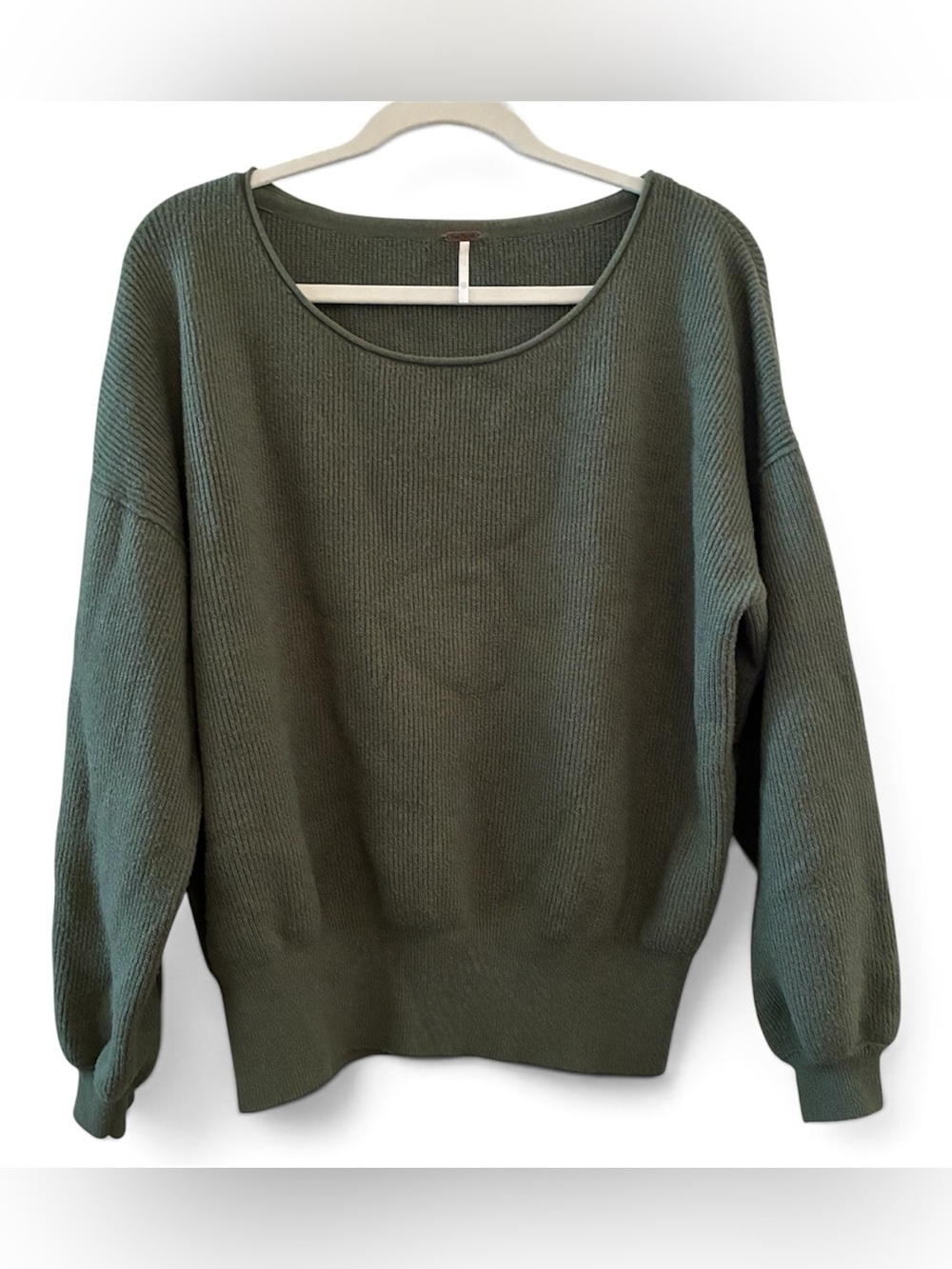Free People Green Ribbed Balloon Sleeve Women Sweater Top XS